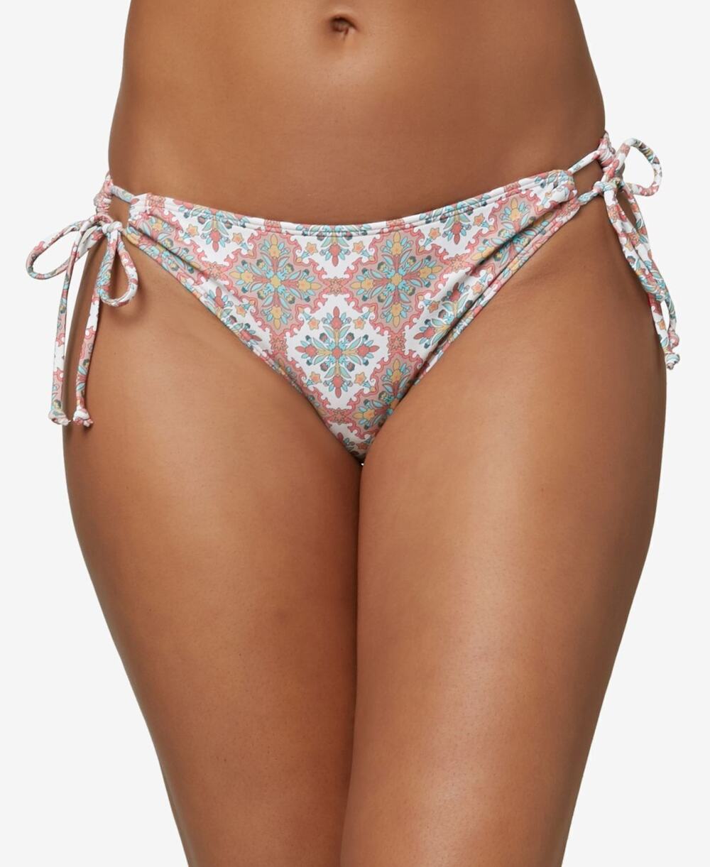 O'Neill Juniors Mina Alexa Tile Printed Bikini Bottoms XS Side Tie White New